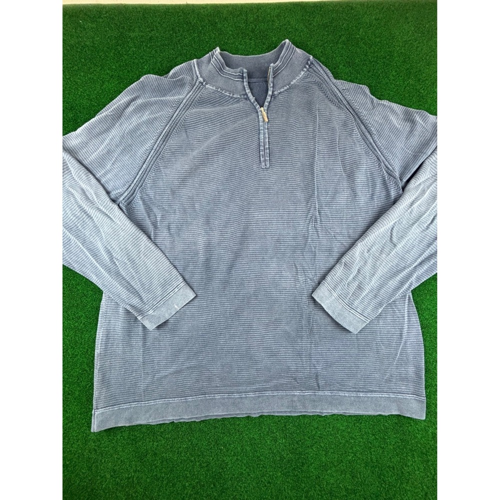 Tommy Bahama Relax 2XB Blue Cotton Blend‎ Quarter Zip Pullover Sweater